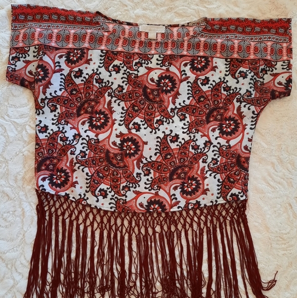🔥🔥🔥SALE🔥🔥🔥Michael Kors Red Paisley Print Top - Picture 1 of 3